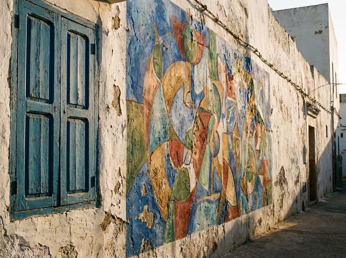 جدارية الموسم الثقافي على جدار مطلي بالجير