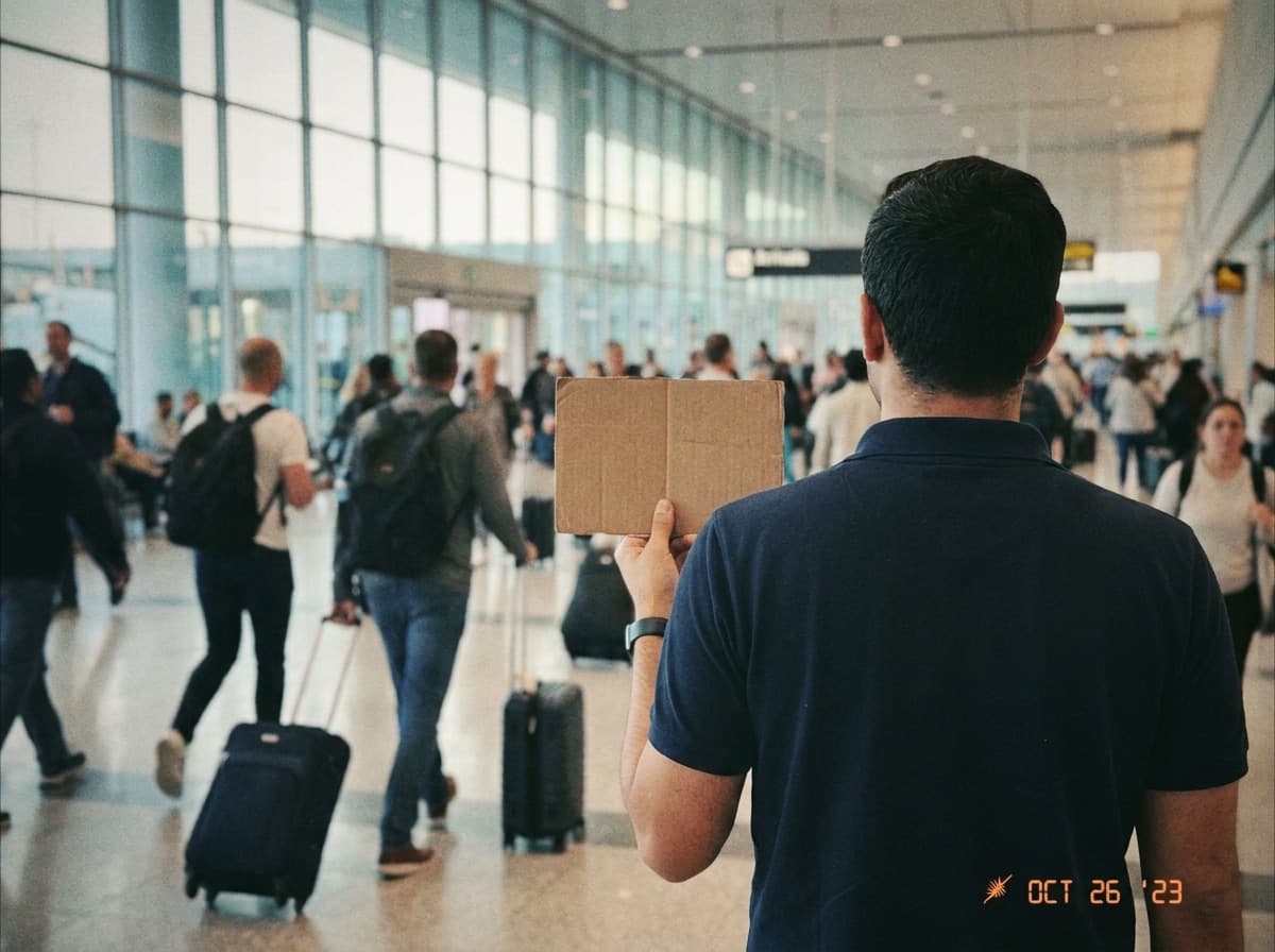 Your driver waiting in the arrivals hall